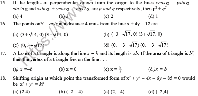 Jee Mathematics Straight Lines Mcqs Set B Multiple Choice Questions 0415